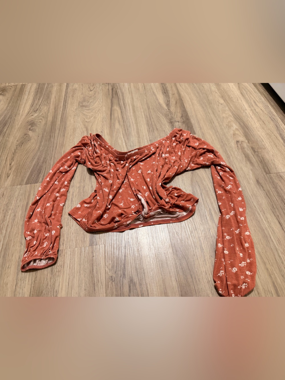 Rust Floral Long-Sleeve Crop Top